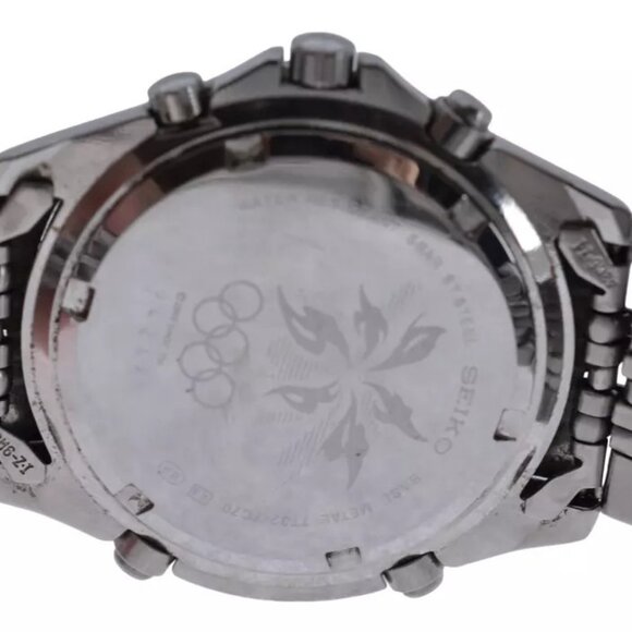 Rare Men's Seiko Alarm Chronograph 1998 Nagono Olympics Yellow Watch 7T32-7C70! - Picture 9 of 9